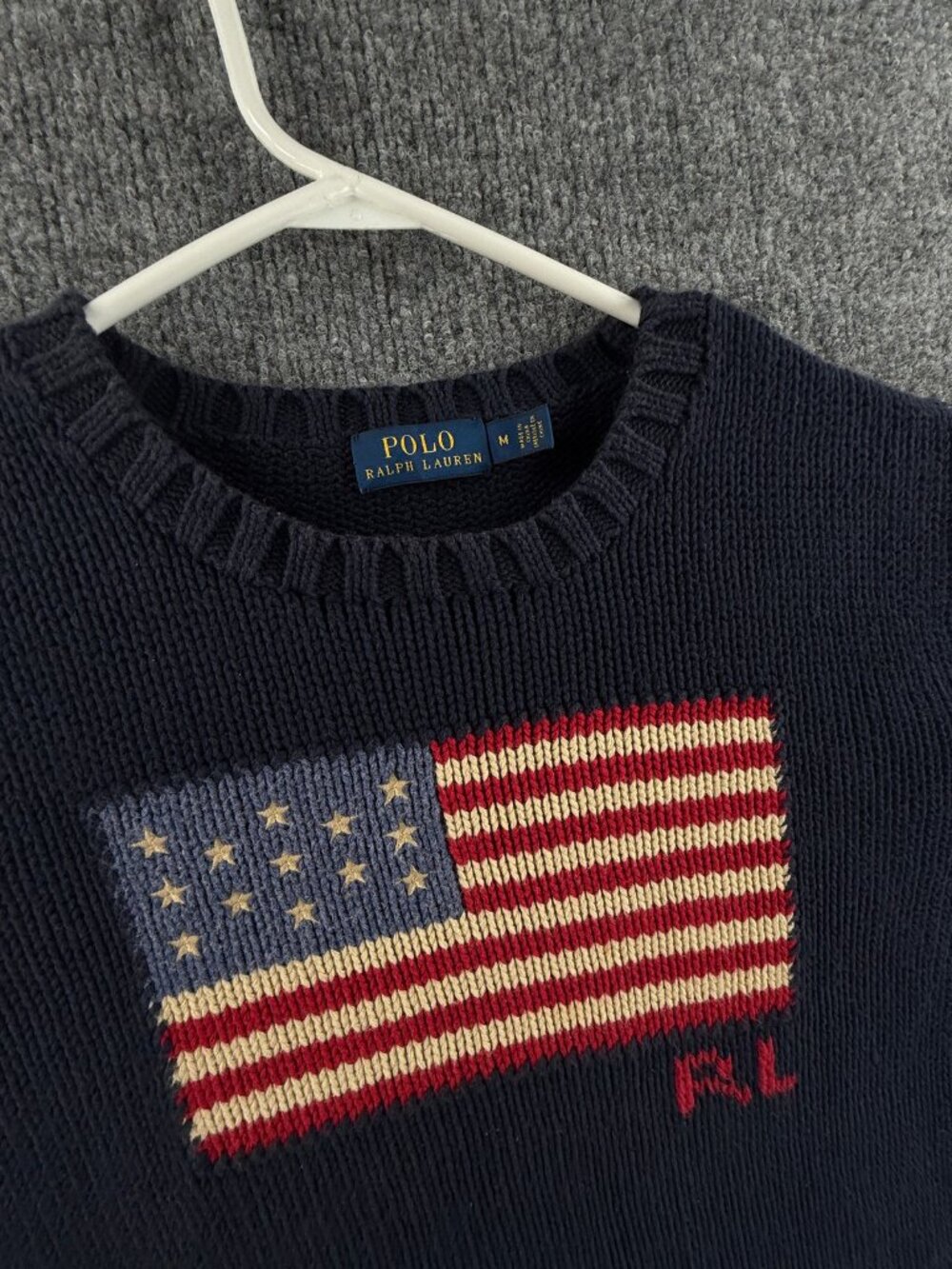 Polo Ralph Lauren USA Flag Pullover Medium Cotton Women Graphic Sweater Blue - Picture 3 of 16